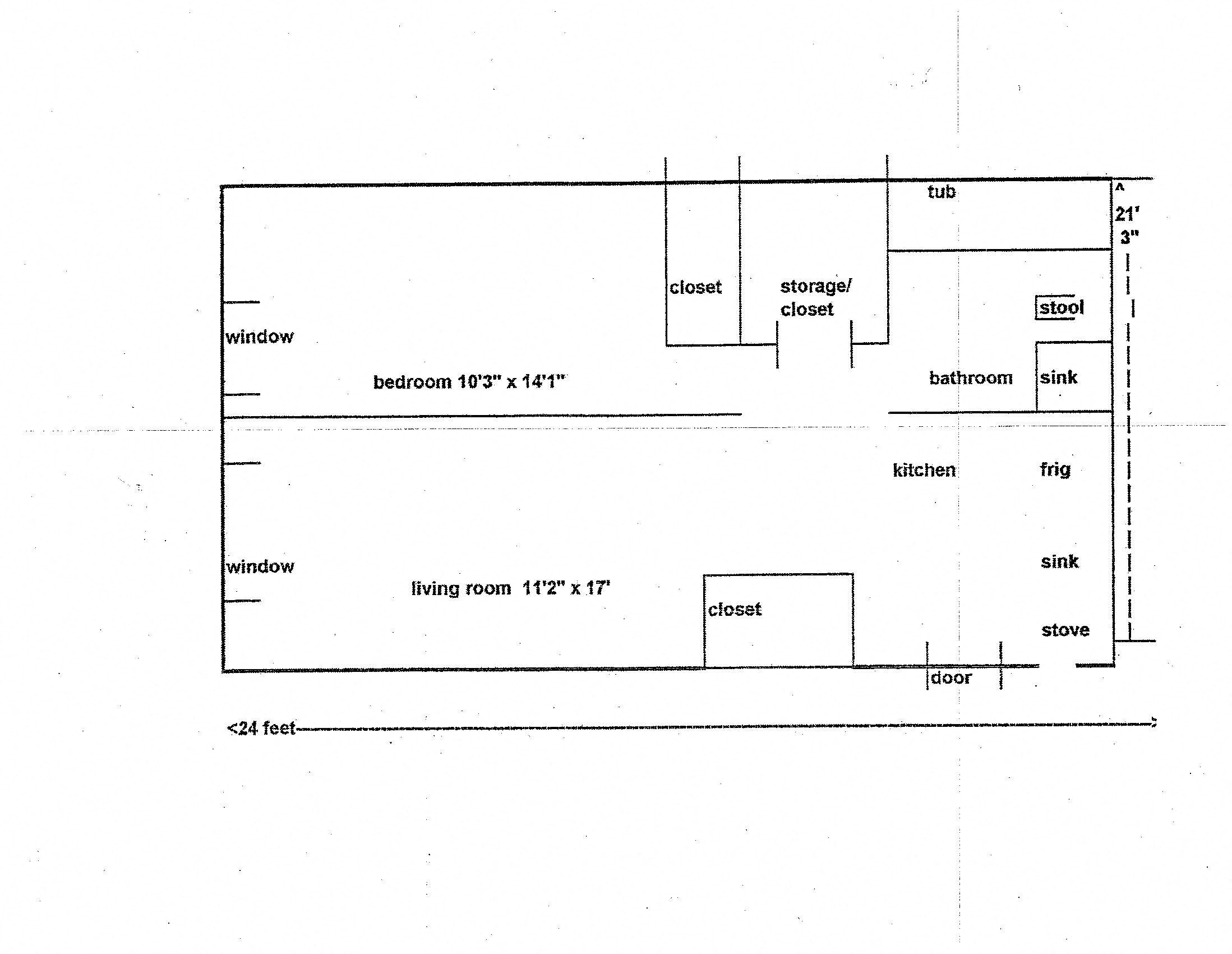 Floor plan for 1 bed, 1 bath